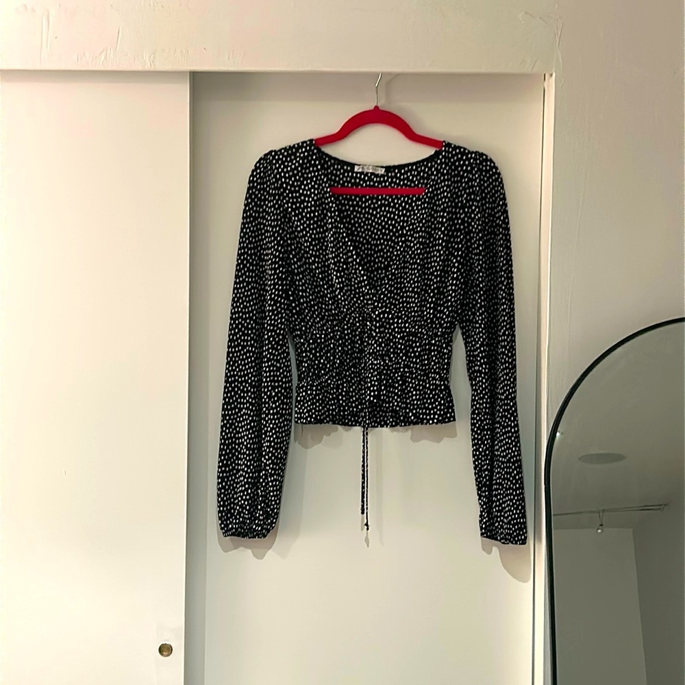 Deep V Polka Dot Blouse